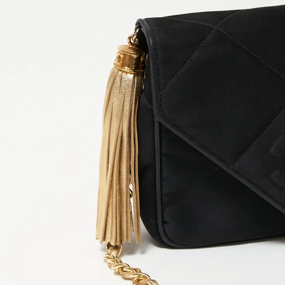 Chanel Fringe Chain Shoulder Black Gold Shoulder Bag